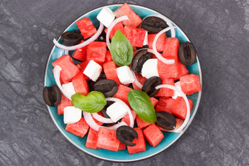 Salad of watermelon and feta cheese. Healthy lifestyles and nutrition