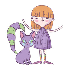 happy halloween celebration girl costume with purple cat