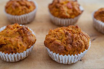 Home made Autumn Pumpkin Spice Muffins on a table