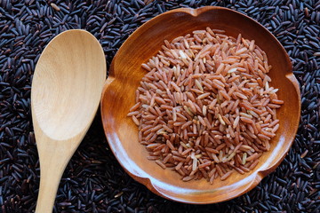 black rice and red rice with healthy concept