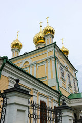 Fototapeta na wymiar Church of the Resurrection in small provincial russian town Plyos