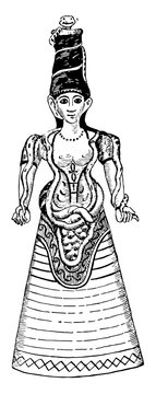 Aegean Snake Goddess vintage illustration.