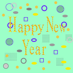 delicate watercolor background in Memphis style happy New year