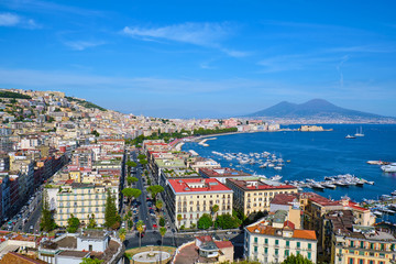 Naples in Italy with Mount Vesuvius in the back