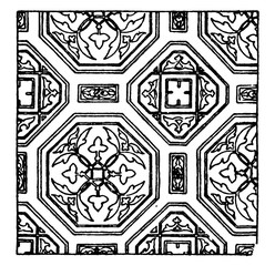 Painting Pattern found in the consistory church in Assisi, vintage engraving.