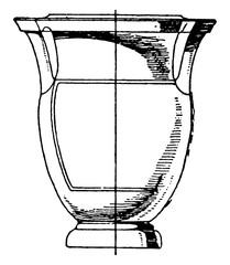 Greek Krater has columnar handles, vintage engraving. © Morphart