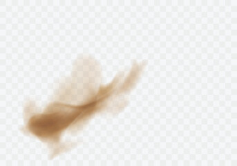 Desert sandstorm, brown dusty cloud or dry sand flying with gust of wind, big explosion realistic texture vector illustration isolated on transparent background - obrazy, fototapety, plakaty