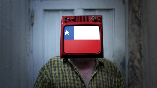 Flag of Chile in the TV Head of a Man. Chile Patriotism, Crisis and Protests Concept. 