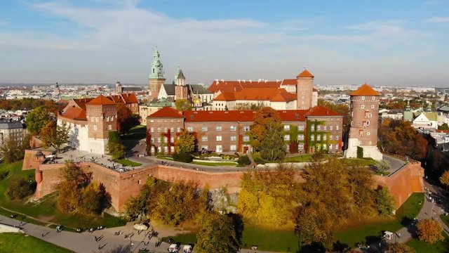 Aerial view of Wawel Castle in Krakow, Poland.
