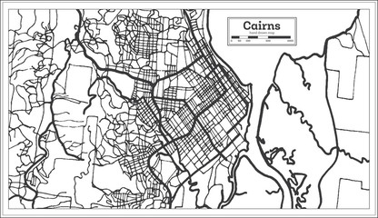 Cairns Australia City Map in Black and White Color. Outline Map.