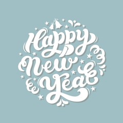 Happy New Year. Hand drawn lettering. Best for Christmas / New Year greeting cards, invitation templates, posters, banners. Vector illustration
