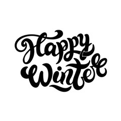 Happy winter. Hand drawn lettering. Best for Christmas / New Year greeting cards, invitation templates, posters, banners. Vector illustration