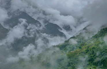 hills in the clouds in the early morning