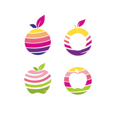 Diet Logo Icon, Abstract Fruit Symbol in Colorful Set