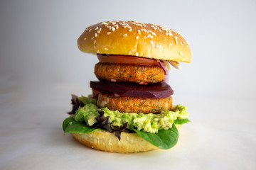 Brioche Burger Buns with Beef Pattie, Cheese, Tomato, avocado and Lettuce