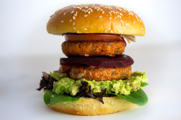 Brioche Burger Buns with Beef Pattie, Cheese, Tomato, avocado and Lettuce