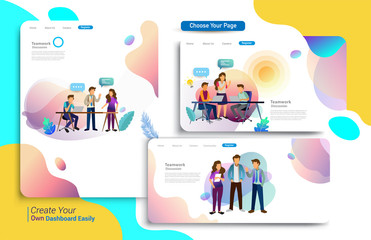 Set of landing page design templates, business strategy, analytics and brainstorming. Modern vector illustration concepts for website design ui/ux and mobile website development, business presentation