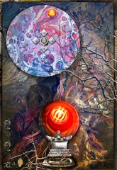 Poster Achtergrond met magische kristallen bal in abstract landschap. © Rosario Rizzo