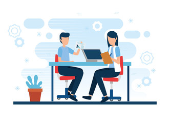 teamwork workers in the workplace avatar character vector illustration design