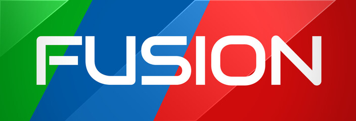 Fusion - clear white text typography on colourful shining background