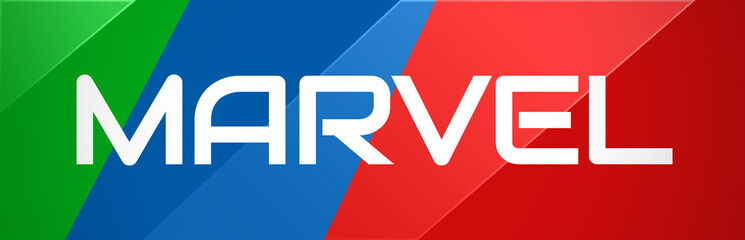 Marvel - clear white text typography on colourful shining background