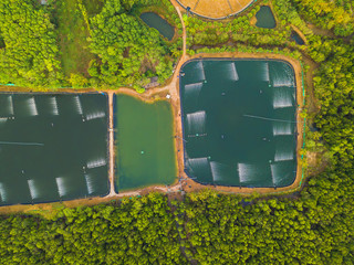Aerial view of reservoir dam and water in recycle energy industry concept for electricity with...