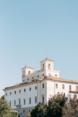 Architecture and buildings of old Italy. Evening panorama of the streets of Rome.