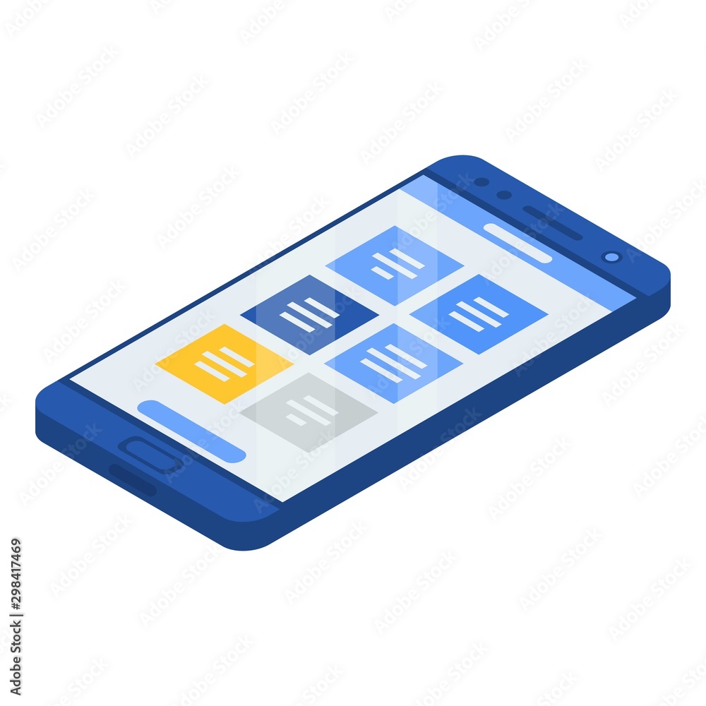 Poster smartphone icon. isometric of smartphone vector icon for web design isolated on white background