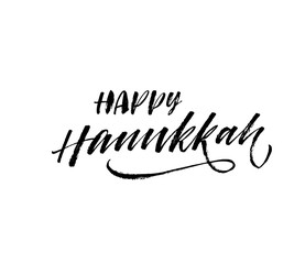 Happy Hanukkah card. Hand drawn brush style modern calligraphy. Vector illustration of handwritten lettering. 