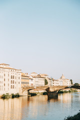 Santa Maria Cathedral and the bridges of Florence. panoramas of Florence at dawn with sights.