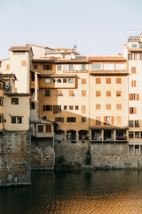 Santa Maria Cathedral and the bridges of Florence. panoramas of Florence at dawn with sights.