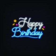 Obraz premium Happy Birthday Neon Signs Style Text vector