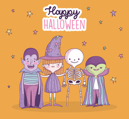 happy halloween celebration girl witch boys skeleton dracula monster costumes