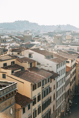 Fototapeta premium Panorama and sights on top view. Morning and dawn in Florence.