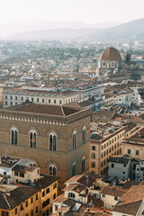 Fototapeta na wymiar Panorama and sights on top view. Morning and dawn in Florence.