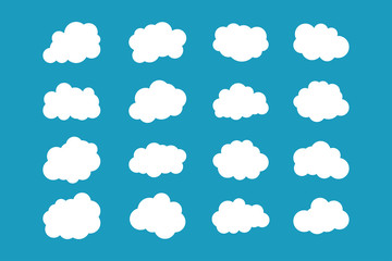 White clouds on blue background isolated. Cloud Icon, Cloud Icon Vector. Cloud Icon Flat. Cloud Icon Sign.
