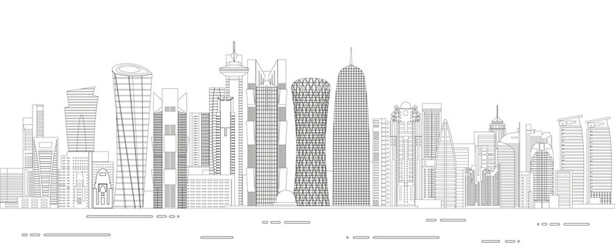 Doha cityscape line art style detailed vector illustration