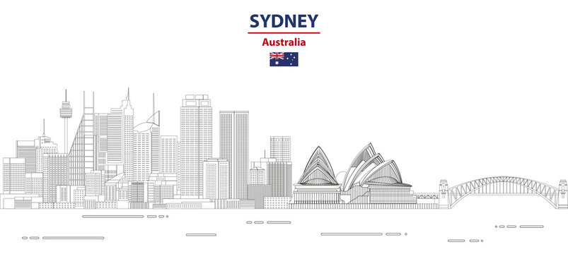 Sydney Cityscape Line Art Style Vector Illustration