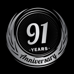 91 years anniversary. Anniversary logo design. Ninety-one years logo.