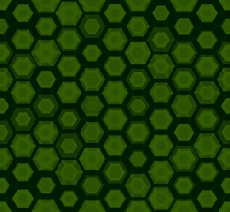 Green hexagon stones on black . Seamless geometric vector texture background