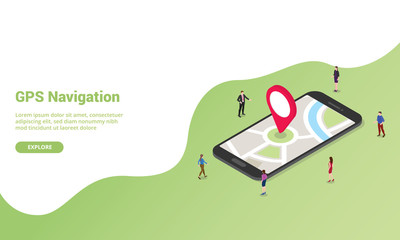 gps navigation technology concept isometric for website template or landing homepage banner - vector