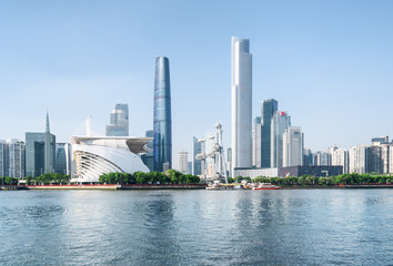 Wonderful Guangzhou skyline. The Pearl River and skyscrapers