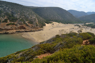 Fototapeta na wymiar Vista della spiaggia di Cala Domestica