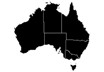 Fototapeta premium Mapa negro de Australia sobre fondo blanco.
