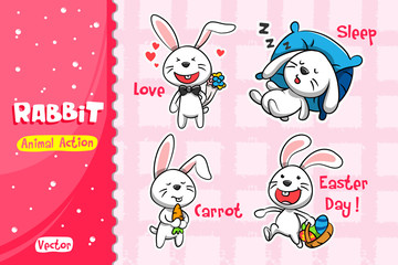 Rabbit Cartoon Set. Vector Design of Animal Action