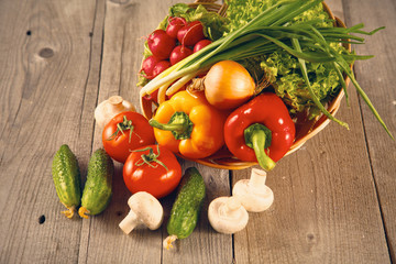 Vegetables . Fresh Bio Vegetable in a Basket. Over Nature Background