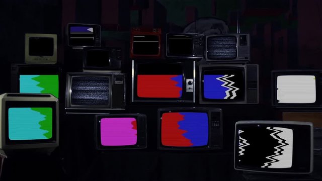 The Basque Flag on Old 80s and 90s TVs. Blue Dark Tone.