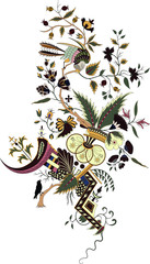 Beautiful hand drawn colour full floral motif