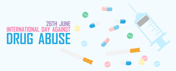 Syringe and colorful drug abuse with the day and name of 