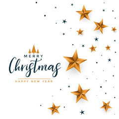 merry christmas white greeting with golden stars